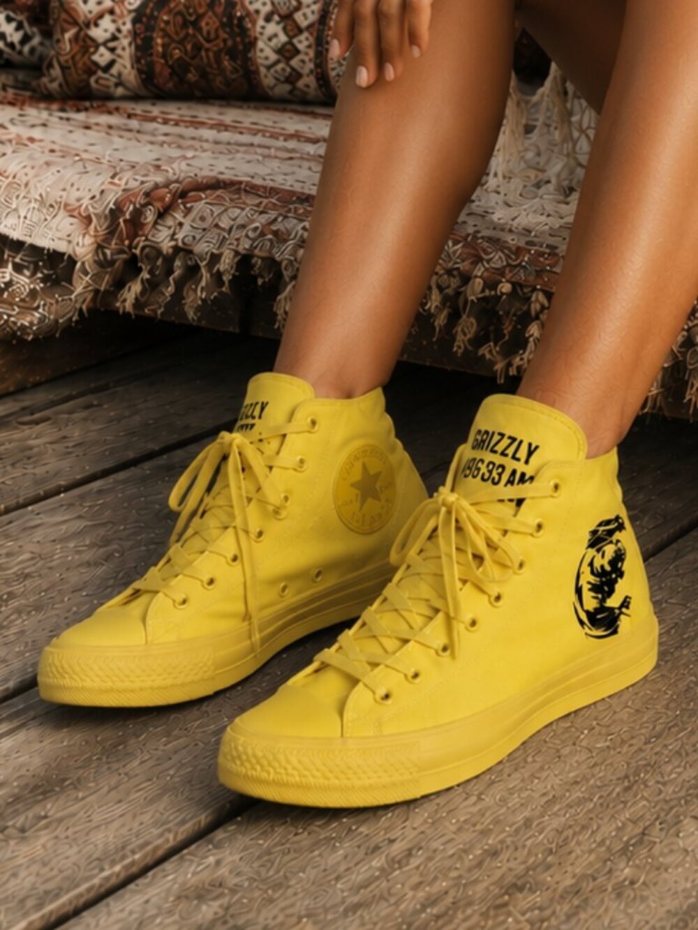 Converse All Star Chuck Taylor Aurora Yellow Custom Canvas Lace Up High Tops
